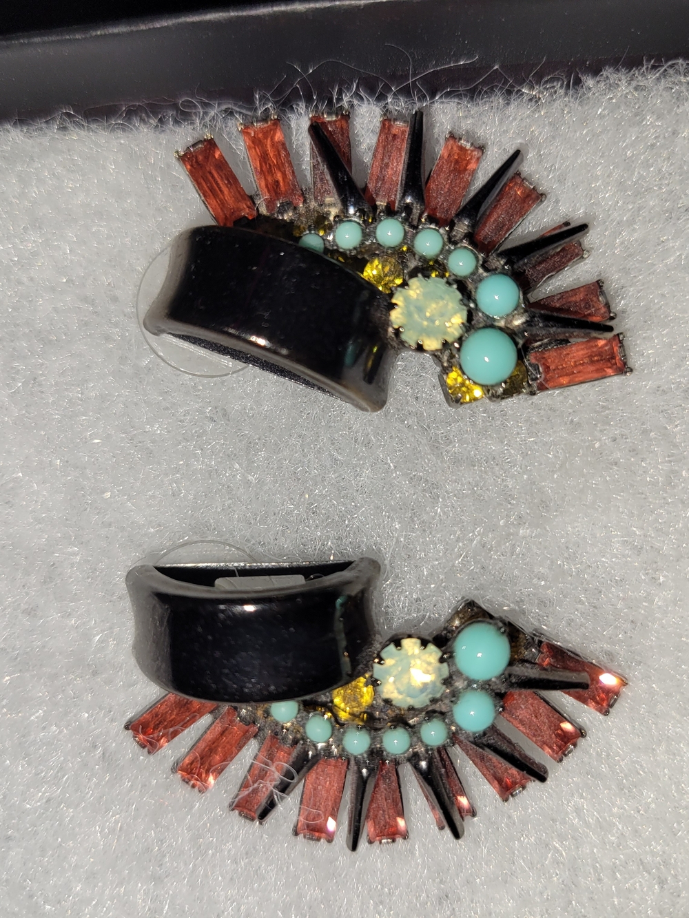 Black Ear Cuffs with Turquoise and Amber Crystal Accents